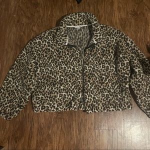 cheetah print fleece Sherpa zip up jacket
